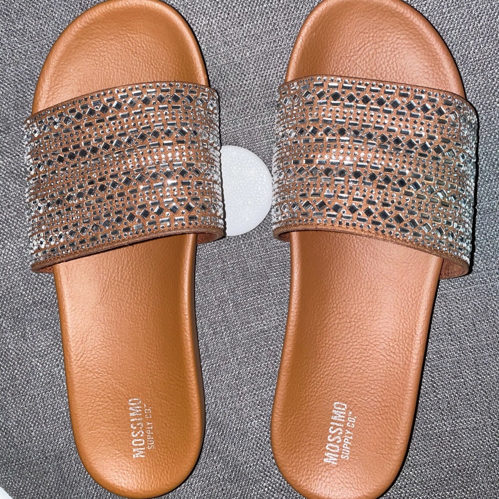 Tan Rhinestone Slides